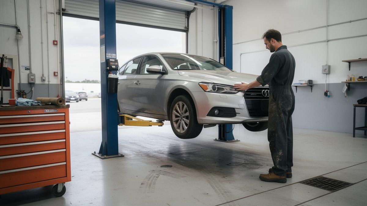 Vehicle raised on a lift inside a grepform.com repair bay in Kyiv